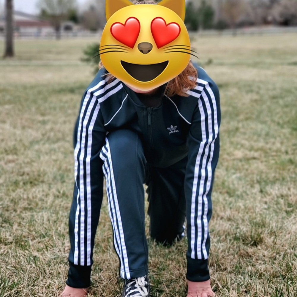 Adidas Adult Small Dark Green Joggers with White Stripes